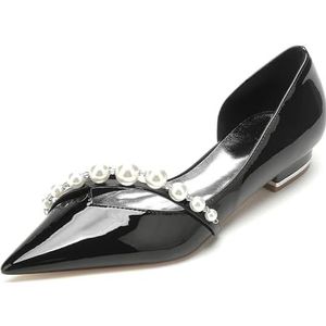 EICOFF Trouwschoenen Flats Dames Gesloten Teen Lage Hakken Pumps voor Vrouwen Parels Slip-op Bruidsschoenen Bruiloft Party Werk Sandalen,zwart,36 EU