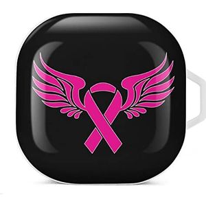 Borstkanker roze lint oordopjes hoesje compatibel met Samsung hard shell beschermhoes witte stijl