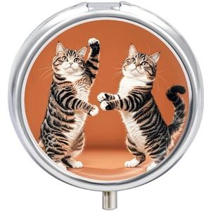 Twee Katten Dansen Pil Case Reizen Pil Container Mini Reizen Geneeskunde Tablet Vitamine Houder Organizer Geneeskunde Kabeljauw Leverolie Opslag