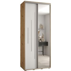 MEBLE KRYSPOL Davos 13 100 Kledingkast met twee schuifdeuren voor slaapkamer - Moderne Kledingkast met spiegel, kledingroede en planken - 235,2x100x60 cm - Artisan White Silver