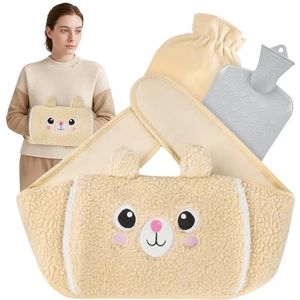 Warmwaterkruikriem, 1 liter, warmwaterkruik met extra lange riem van 120 cm, warmwaterkruik met overtrek en zachte taillehoes, warmwaterkruik voor nek en schouders, rug, benen, tailleverwarming (beige
