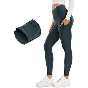 CRZ YOGA Vrouwen Thermische Fleece gevoerde Legging High Waisted Warme Winter Yoga Broek met Zakken - 28 Inches Donkergroen XXS