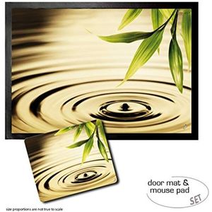 1art1 Water, Water Circles, Dew Drop Falling From Bamboo Leaves Deurmat (70x50 cm) + Muismat (23x19 cm) Cadeauset