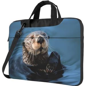 Sea Otter Laptop Schoudertas Draagbare Laptop Tas Laptop Case Crossbody Aktetas w/Strap Handvat, Zwart, 13 inch