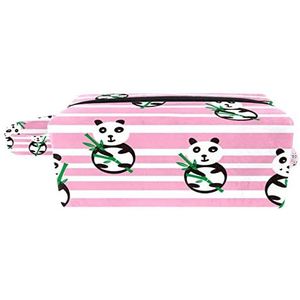 Cosmetische tas,kleine handtas make-uptas voor damesportemonnee,Roze strepen en panda,make-uptasjes voor op reis