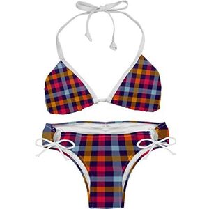 Bikini Sets voor Vrouwen Strand Badpak Oranje Kleur Tartan Patroon, Meerkleurig, S/one size