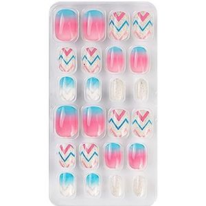 Nagels Volledige Tips Kids Press On Nagels Kinderen Eenvoudige Patroon Nep Nagels Art Set Korte Vierkante Nagels