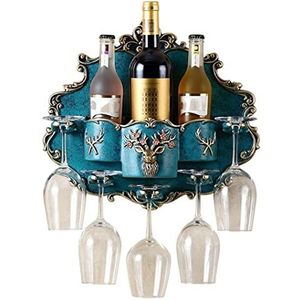 Wijnrek Flessenrek Wandmontage Wijnrek Plank Met 5 Wijnglas Houder Wijnfles Rek Woonkamer Bar Wandplank Wijnstandaard (Color : A-Blue)