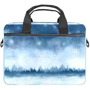 Aquarel Winter Landschap Laptop Schouder Messenger Bag Crossbody Aktetas Messenger Sleeve voor 13 13.3 14.5 Inch Laptop Tablet Beschermen Tote Bag Case, Meerkleurig, 11x14.5x1.2in /28x36.8x3 cm