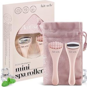 Kitsch Mini Ice Roller & Face Roller Set met Pouch voor Gezichts- en Oogwallen | Gezichtsmassagerol voor Gezwollen Ogen (Blush)