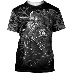 Norse Odin Helm Heren T-shirt, Vintage Viking 3D Print Rune Classic Harajuku Fitness Korte Mouw, Celtic Pagan Outdoor Street Sports Ademende Top (Color : Odin D, Size : S)