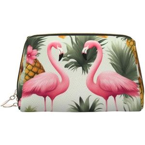Flamingo's en ananassen make-up tas voor vrouwen cosmetische tassen lederen reizen make-up tas organisator waterdicht make-up zakje open platte toilettas draagbare opbergtas voor reizen, Goud, Eén