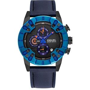 Fashionhorloge voor heren, roestvrij staal analoge zakelijke casual chronograaf, lederen band met datum lichtgevend, 3ATM waterdichte luxe horloges,Blue a3