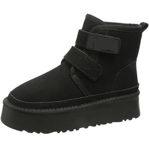 WJIAYAO Sneeuwlaarzen Vrouwen Winter Outdoor Vrouwen Enkel Snowboots Dames Pluche Warme Schoenen Klassieke Ultra Platform Koe Suede Harige Haak Loop Platte Booties, Zwart, 36 EU