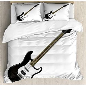 ABAKUHAUS - Gitaar Dekbedovertrekset - Zwart Wit Caramel - 3-delige Bedset 200 x 200 cm met 2 Sierslopen
