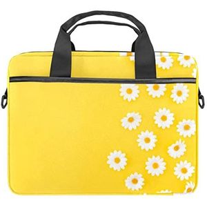 Geel Daisy Patroon Laptop Schouder Messenger Bag Crossbody Aktetas Messenger Sleeve voor 13 13.3 14.5 Inch Laptop Tablet Beschermen Tote Bag Case, Meerkleurig, 11x14.5x1.2in /28x36.8x3 cm