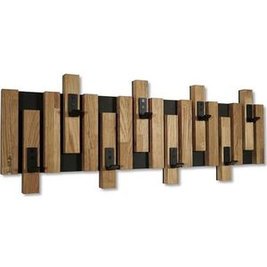 FLEXISTYLE Kledinghaken, muur, wandkapstok, houten eiken, lamellen, mini, zwart, 3 dimensies (80 cm)