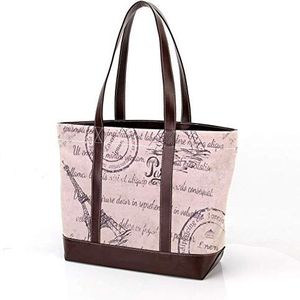 Laptop Tote tas Draagtas Casual Canvas Business Werk Tote tas Aktetas voor Computer School Kantoor,Eiffeltoren Kisses Harten en Roze Kamille Bloemen