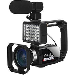 Videocamera, Digitale videocamera Professionele 4K-camcorder Invullicht Vlogging-kit for streaming met 16X zoomfotografie(64G SD Card,Kit With Light)