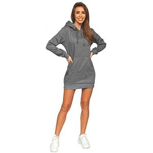 BOLF Dames sweatjurk lang sweatshirt longshirt oversized hoodie tuniek sportjurk hoodie capuchonjurk zacht en comfortabel hoogwaardige katoenmix fitness sport basic effen [A1A], Donkergrijs Ys10003, M