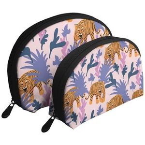 Make-uptas, cosmetische reistas, 2 stuks draagbare clutch pouch-set Pouch Organizer Tijgers in de jungle, zoals afgebeeld, Eén maat