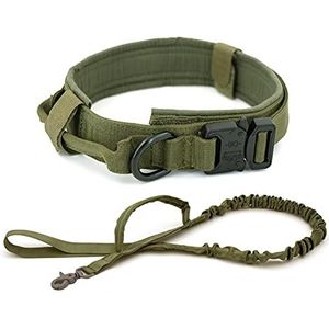 Hondenhalsband Verstelbare tactische halsband en riem Set Bedieningshendel Trainingshalsband voor kleine grote hond-groene set, XL