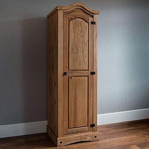 Vida Designs Corona Garderobe, 1 deur, massief grenenhout, massief grenenhout, noodlijdend gewaxt grenen slaapkamer houten opslag Mexicaanse meubels