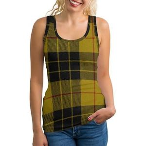 Geel Zwart Tartan Vrouwen Tank Top Mouwloos T-shirt Trui Vest Atletische Basic Shirts Zomer Gedrukt