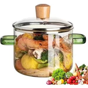 Glazen steelpan met deksel, kookpot van helder, steelpan met deksel, for melk, pasta, noedelsoep, amberkleurig(2.3L)