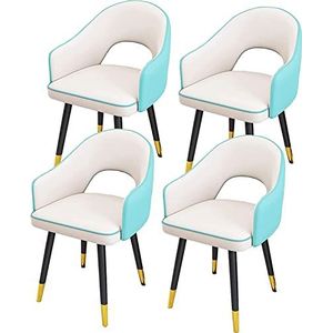 GEIRONV Moderne eetkamerstoelen set van 4, waterdichte lederen stoelen hoge rugleuning gewatteerde zachte zitting woonkamer fauteuils stoelen koolstofstalen poten Eetstoelen (Color : White+light Blue