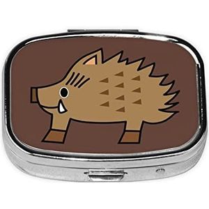 Wild Zwijn Animatie Print Pil Doos Draagbare 2 Compartimenten Metalen Pil Case Pil Organizer voor Opslag Vitaminen Visolie Medicatie