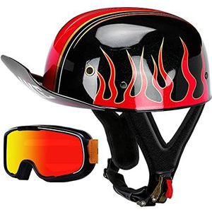 Retro-motorhelm voor volwassenen, vintage jethelmen in Duitse stijl met bril voor scooter, bromfiets, lichtheid, baseballpet, heren en dames, DOT-gecertificeerd Decoration