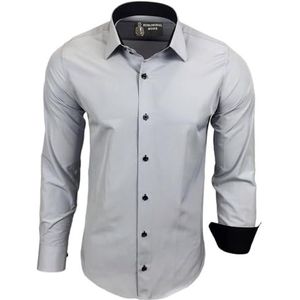 Subliminal Mode: Gemakkelijk te strijken herenoverhemd, met tweekleurige kraag, effen, lange mouwen, smalle pasvorm, zakelijk, cadeau-idee, Kerstmis, valentijnsdag, RN44, lichtgrijs., L