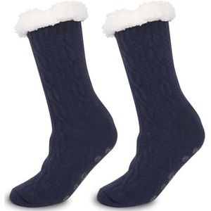 Unisex Antislip Grip Sokken Fuzzy Warm Slipper Sokken Winter Floor Sokken, Donkerblauw, One Size