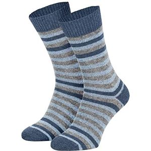 Piarini Wollen sokken gestreept [2 paar] - dames heren - wintersokken, warme huissokken, huissokken - knuffelsokken dun, blauw, 43-46 EU