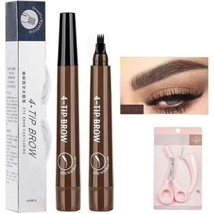 Microblading wenkbrauwpotlood, 2025 verbeterde 3D waterdichte wenkbrauwpen met micro-vorkpuntapplicator, natuurlijke fijne haarachtige wenkbrauwpotloden for vrouwen met wenkbrauwvormgevingsset(Dark Br