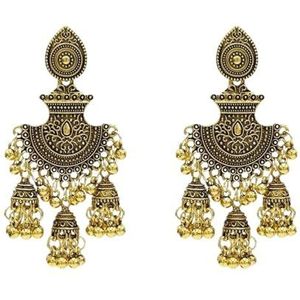 Etnische geometrische oorbellen Indiase sieraden Gouden bel kwast bungelende oorbellen Turkije geoxideerde sieraden (Color : Gold Metal_One size)