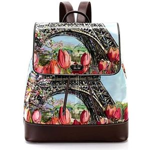 Parijs Eiffeltoren Tulp Bloem Gepersonaliseerde Casual Dagrugzak Tas voor Tiener, Meerkleurig, 27x12.3x32cm, Rugzak Rugzakken