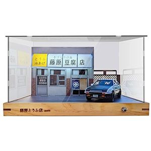 1/32 schaal LED Fujiwara Tofu Winkel Scène Model Auto Acryl Displaydoos met AE86 Gietijzeren Automodel JDM Automodel Display Box