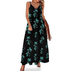 Hawaiiaanse palmboom en zeeschildpad dames sling maxi-jurk V-hals casual mouwloze verstelbare riem sexy lange jurk