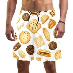 PAFEFO Plain Baked Biscuits Board Shorts voor heren, sneldrogend strand zwemmen sportpakken met zakken, Gewoon gebakken koekjes, L
