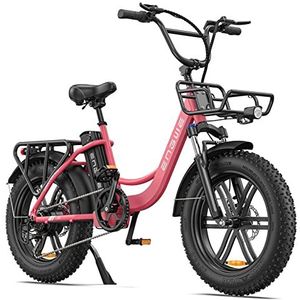 ENGWE L20 Elektrische fiets voor volwassenen, 20 inch x 4,0 inch dikke banden voor dames, 7 snelheden, afneembare accu, 48 V, 13 Ah, bereik tot 40-120 km e-bike (Roze)