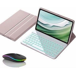 Toetsenbordhoes voor HUAWEI MatePad SE 11"" 2024, Magnetisch Afneembaar Draadloos Achtergrondverlichting Toetsenbord met Bluetooth Muis,Roze
