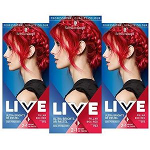 Schwarzkopf - LIVE Ultra Bright - Haarverf - 092 Pillar Box Red - Pack van 3 - Semi-permanente kleur gaat tot 15 wasbeurten mee