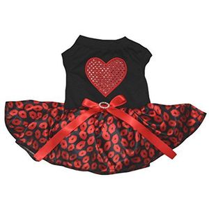 Petitebelle Puppy Hond Kleding Pailletten Hart Top Rode Streep Jurk, X-Small, Black Red Lip