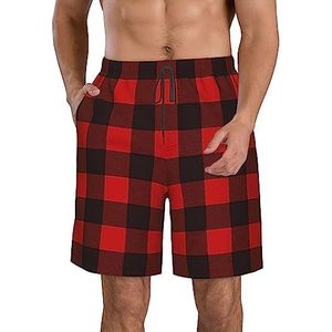 JIAWUJYNB Geruite rode en zwarte print heren strandshorts zomer shorts met sneldrogende technologie, lichtgewicht en casual, Wit, XL