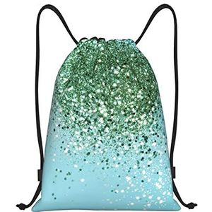 WOWBED glitter blauwe achtergrond Gedrukt Trekkoord Rugzak Waterdichte Sport Gym sackpack voor Thuis Reizen Opslag Gebruik, Zwart, Medium