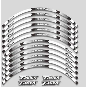 wiel vorm Motorfiets Sticker Voor & Achter Rand Velg Wiel Decals Reflecterende Waterdicht Voor TMAX T MAX 500 XP 530 Alle Jaren(Color:A white 12pcs)