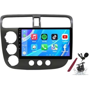 Android 14 Autoradio Sat Navi voor H-onda Civic (2001-2005) 9 Inch Touchscreen Multimedia Speler met Draadloze Carplay GPS Navigatie FM RDS Bluetooth 5G-WiFi SWC DSP,M100s