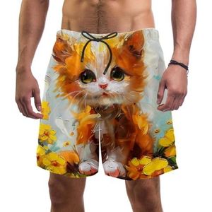 PAFEFO Schattige kleine kat boardshorts voor heren, sneldrogend, strandzwemsportpakken met zakken, Schattige kleine kat, L